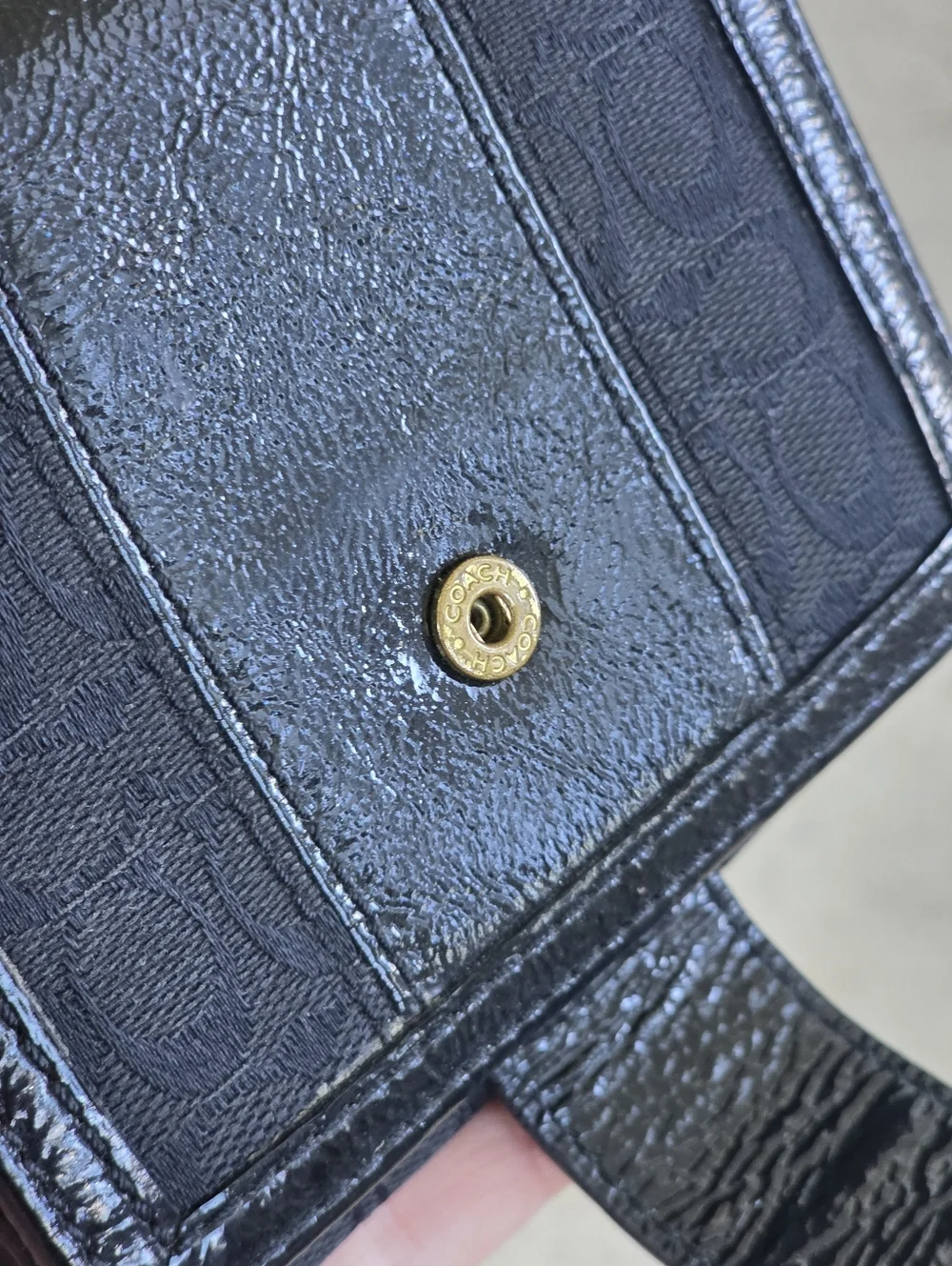 Coach Black Signature Canvas & Patent Leather Snap Card Holder